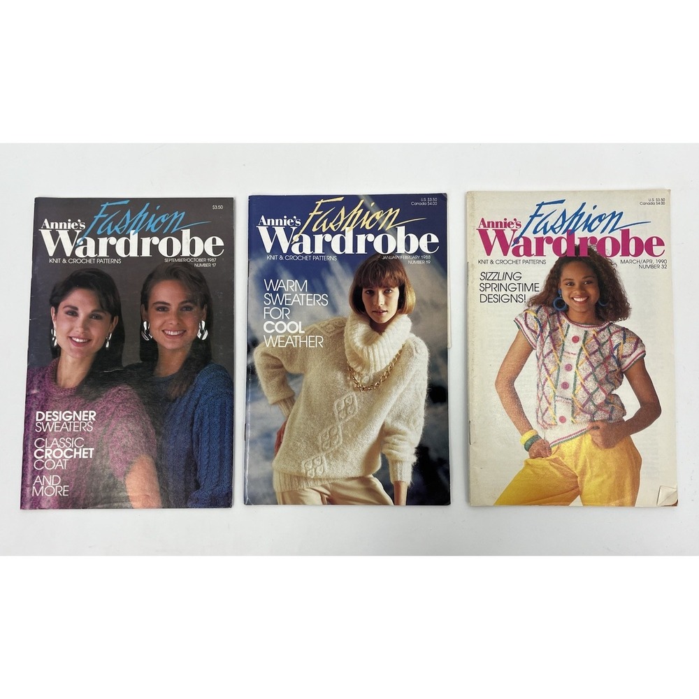 Annie's Fashion Wardrobe Knit & Crochet Magazine Lot of 3 1987 1988 1990